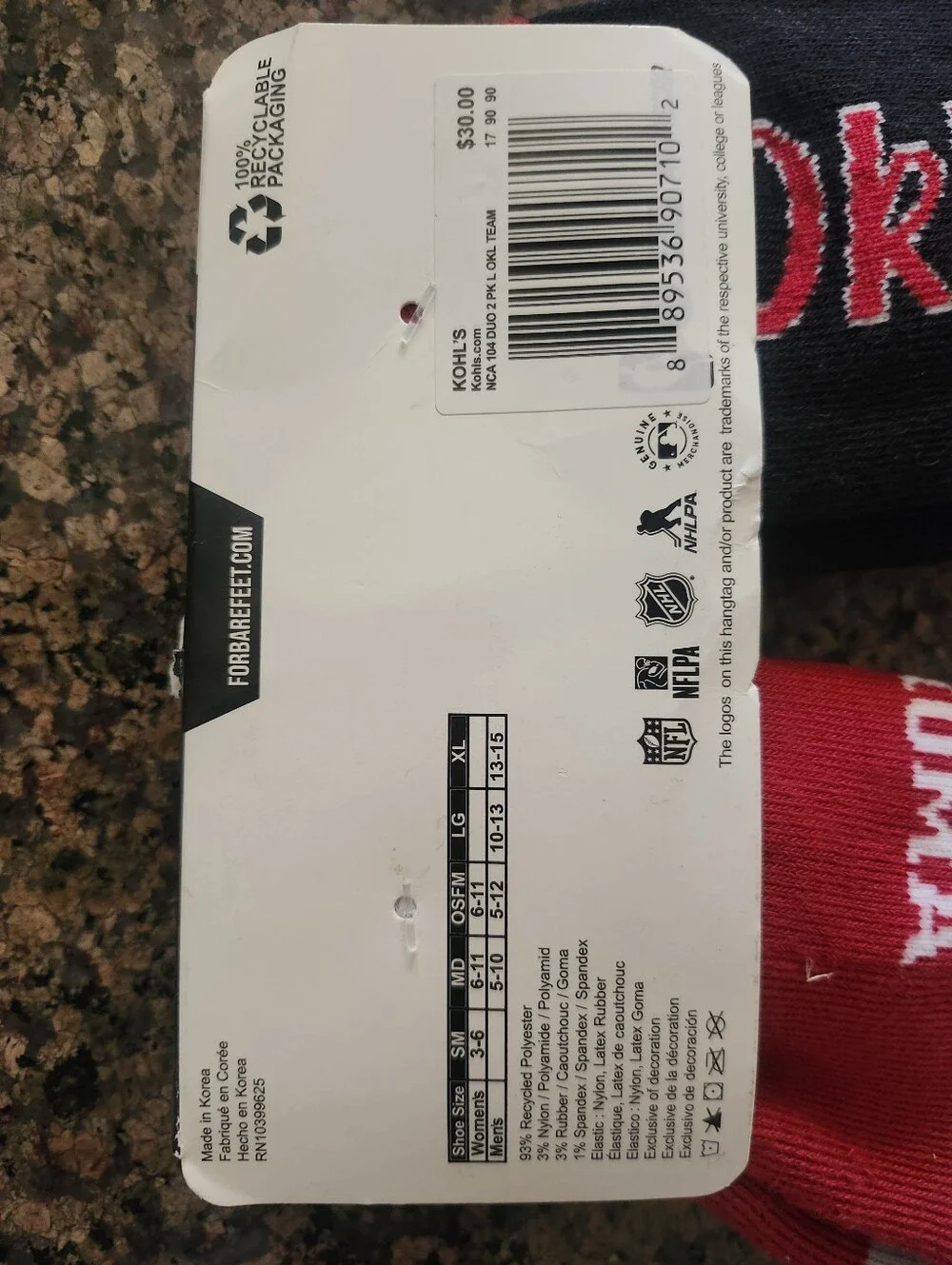 LG Athletic Crew Oklahoma SOONER Socks 2-Pack - Red & Black with White Accents